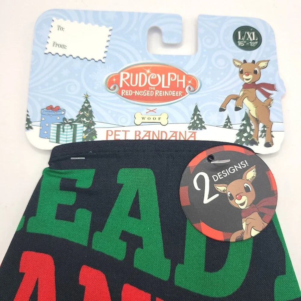 Rudolph The Red-Nosed Reindeer L/XL Pet Bandana Ready Santa Reversible 2 Designs